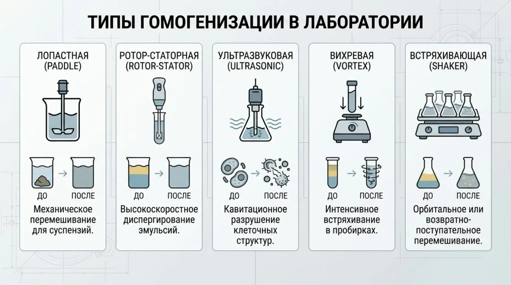 Принципы работы гомогенизаторов для тканей клеток и пищевых проб