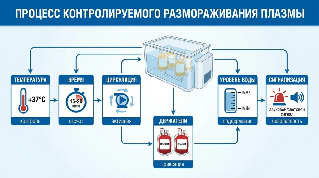 Контролируемое размораживание плазмы с температурой временем и циркуляцией Контролируемое размораживание плазмы с температурой временем и циркуляцией