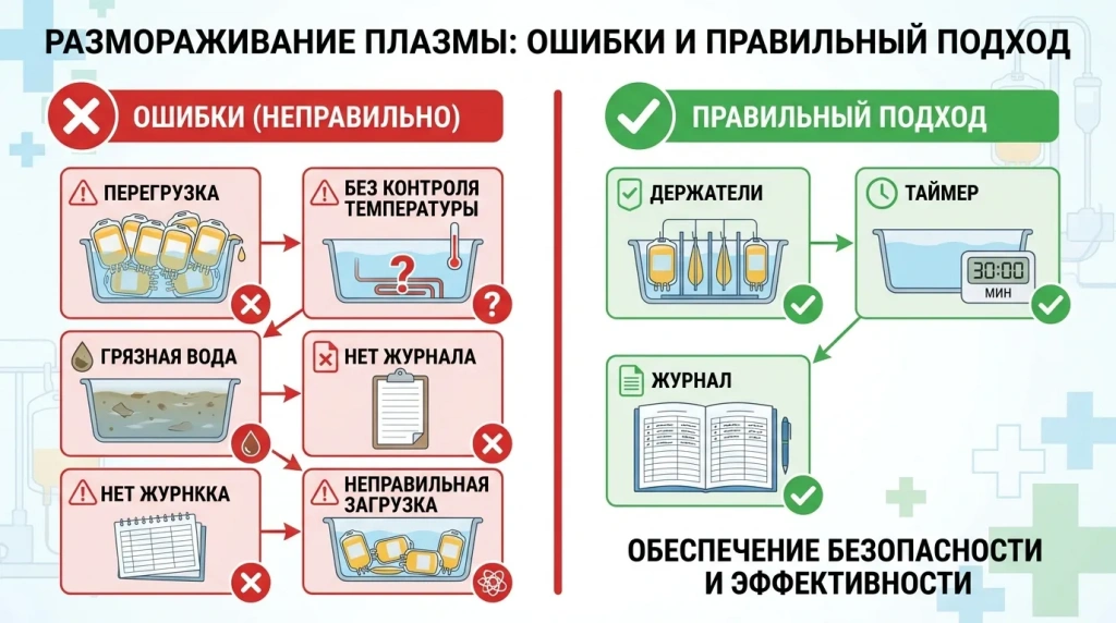 Ошибки эксплуатации размораживателя плазмы и правильная загрузка контейнеров Ошибки эксплуатации размораживателя плазмы и правильная загрузка контейнеров